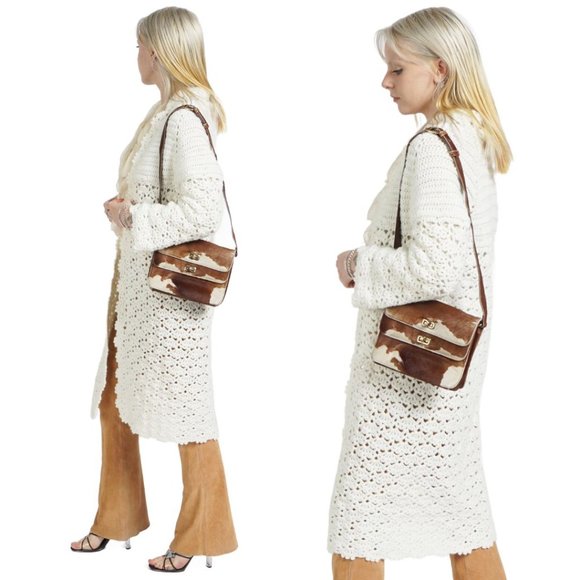 VINTAGE White Crochet Knitted Boho Long Cardigan - Picture 4 of 4